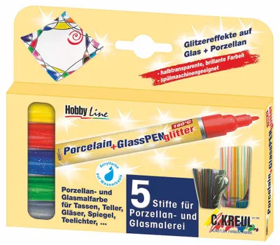 Produktbild von KREUL Glass & Porcelain Pen Glitter medium 5er Set