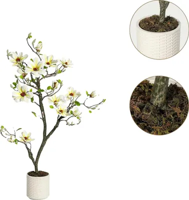 Obrázek produktu pro Umělá magnólie, realistický design, pro vnitřní i venkovní použití, 4 stopy – 122 cm