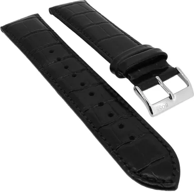 Produktbild von Hugo Boss 1513022 | Uhrenarmband 22mm Leder Kroko-Optik schwarz