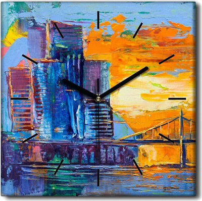 Produktbild von Coloray Uhr auf Leinwand 30x30 cm Wand Uhr Dekoration Wohnzimmer Segeltuch schwarze Hände -Abstraktion der Kunststadt