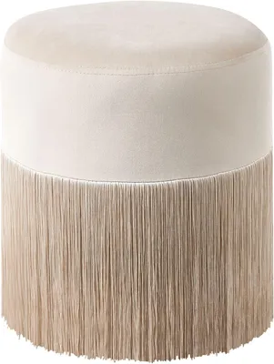Produktbild von Moderner Pouf in Beige-Taupe aus Samtstoff mit Fransen, rund, 36 x 38 cm, im Boho-Stil