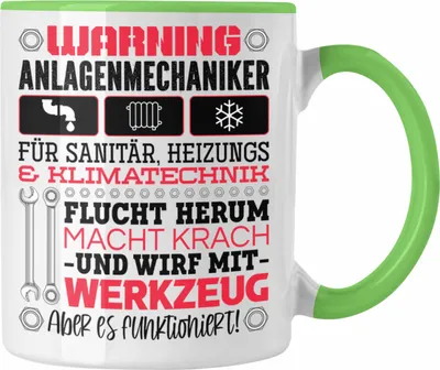 Produktbild von Trendation - Anlagenmechaniker Tasse Geschenk Spruch Männer Warning (Grün)