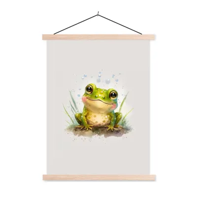 Produktbild von MuchoWow® Textilposter Frosch - Grün - Aquarell - Tiere - Junge - Mädchen 40x53 cm mit holzfarbenen Rahmen - Schlafzimmer