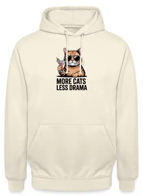 Produktbild von Spreadshirt More Cats Less Drama Uni Hoodie, L, Vanille-Milchshake