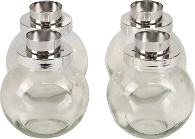 Produktbild von Teelichthalter Kerzenständer Glas Metall Silber Ø10,5cm Dekoglas 4er Set, 4 Stück