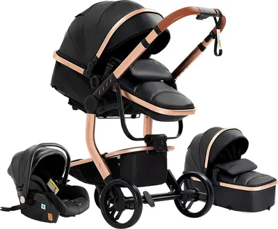 Produktbild von Luxus 3-in-1 Kinderwagen – Kombikinderwagen mit Autositz – Schwarz