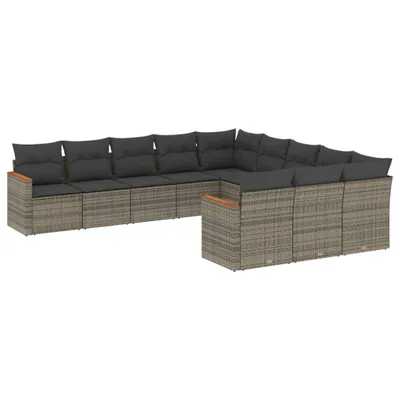 Productafbeelding van 11-delige Loungeset met kussens poly rattan grijs