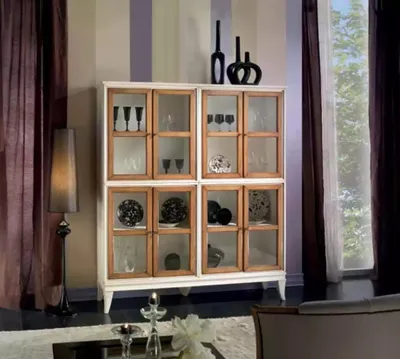 Produktbild von Vitrine Schränke Vitrinen Holz Luxus Wohnzimmer Möbel Weiß Schrank Neu