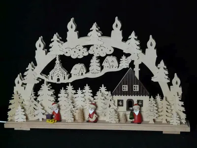 Produktbild von Schwibbogen mit Bescherung mit dem Weihnachtsmann und Beleuchtung BxHxT 70x43x7cm NEU