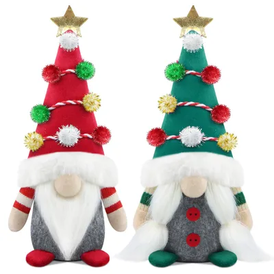 2er-Set Weihnachtszwerge, Plüsch, Rot/Grün, Handarbeit
