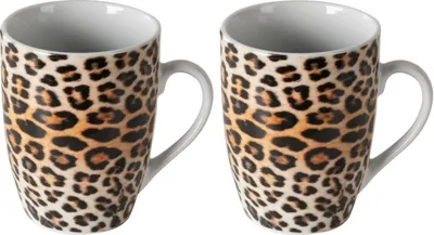 Produktbild von Kaffeetassen - 250 ml - Braun - Schwarz - Keramik - Leopardenmuster - 2er Set