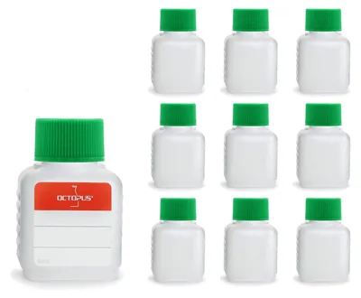 10 HDPE-Plastikflaschen 50 ml mit grünen Schraubdeckeln