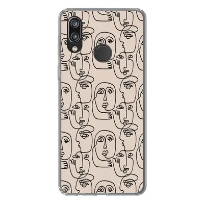 Produktbild von MuchoWow® Handyhülle Schutzhülle Hülle für Huawei P20 Lite (2020) Muster - Kopf - Strichzeichnung Silikon Softcase Handy Hülle - Kartenhalter