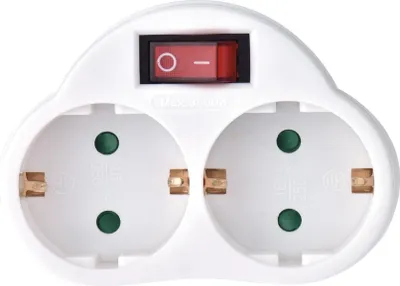 Produktbild von Perel Mehrfachsteckdose Steckdosenadapter 2-Fach mit Schalter, Zwischenstecker, Stromstecker 2fach,