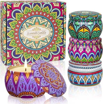 Productafbeelding van Famanu Aromatherapiekaarsen Geschenkset - 4 stuks, brandduur van 120 uur, gemaakt van sojawas