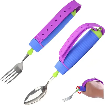 Produktbild von Besteck Set Edelstahl und Silikon, Anti-Rutsch, Flexibel Senioren Löffel, Ergonomisch, Pflegeleicht