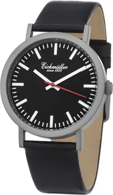 Produktbild von Eichmüller 1741-04 Herren Armbanduhr Bahnhofsuhr schwarz Lederband 40 mm