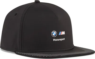 Produktbild von BMW M Motorsport Flat Brim Cap Puma 2026, Offizieller Fanartikel, Schwarze Kappe mit BMW und M Logo, Flat Brim in Carbon-Optik, 100% recyceltes Polyester