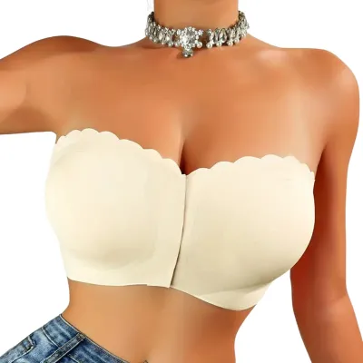Produktbild von Trägerloser BH für Damen, kabellos, Bandeau-BH mit Frontverschluss, gepolstert, nahtlos, Push-Up-Bralettes, Raff-BH