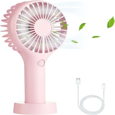 Obrázek produktu pro Přenosný ventilátor Hianjoo, ruční ventilátor, mini závěsný ventilátor se 3 rychlostmi, USB nabíjení, přenosný stolní ventilátor pro domácnost, kancelář a cestování, růžová barva
