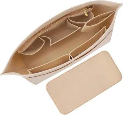 Zdjęcie produktu dla Organizer do toreb z włókniny – beżowy – organizer do toreb z przegrodami – organizer do toreb z przegrodami do dużych toreb – dla kobiet – z zamkiem błyskawicznym
