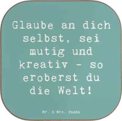 Produktbild von Mr. & Mrs. Panda Untersetzer für Gläser Spruch Die Freude an der Kreativität entdecken - Meeresbrise - Geschenk, Zuversicht, Trost, Holzuntersetzer, gläseruntersetzer
