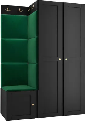 Produktbild von MIRJAN24 Garderoben-Set Orion Ramiro XXIII, Kleiderschrank, Schuhschrank, Kleiderhakenbrett, 7x Paneel 42x42, 8 Kleiderhaken, Metallgriffe (Farbe: Schwarz, Manila 35)