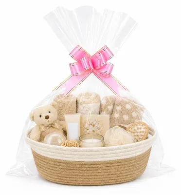Geschenkkorb aus Baumwollseil, 30x20x12 cm, mit Tasche & Schleife