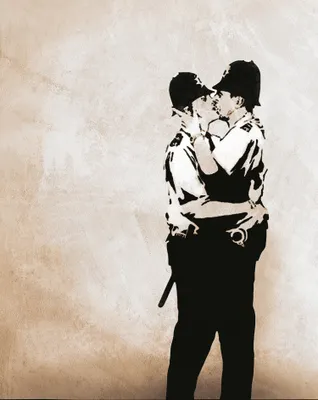 Produktbild von Banksy Kunstdruck Bild - Küssende Polizisten, Bobbies, Kissing Coppers (80 x 60 cm)