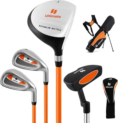 Produktbild von COSTWAY 5-teiliges Kinder Golfschläger Set, Rechtshänder Golf Set mit Fairway, Eisen, Putter, Schlägerhaube & Golftasche, für Kinder von 11-13 Jahren