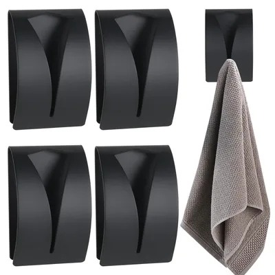 Image de Lot de 4 clips autocollants pour serviettes, crochets pour serviettes, porte-torchons sans perçage, crochets muraux en acier inoxydable pour la cuisine, la salle de bains et les toilettes
