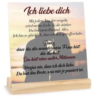 Immagine prodotto di Pannello in acrilico con la scritta "Ich Liebe Dich" (Ti amo), ideale come regalo per le donne, nei colori giallo e marrone