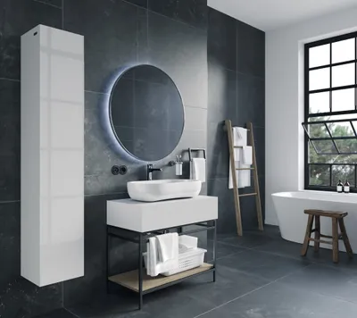 Produktbild von PLATAN ROOM Badezimmer Hängeschrank Badschrank 160 cm hoch Badhängeschrank mit Fronten in Hochglanz und Push-to-Open Funktion