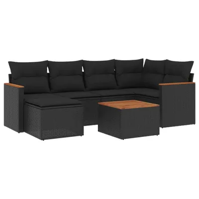 Produktbild von vidaXL 7-tlg. Garten-Sofagarnitur mit Kissen Schwarz Poly Rattan