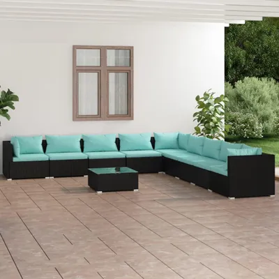 Produktbild von vidaXL 10-tlg. Garten-Lounge-Set mit Kissen Poly Rattan Schwarz