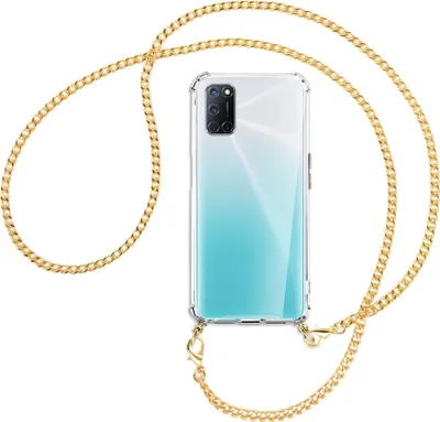 Produktbild von Handykette Backcover-Schutzhülle mit Band (Metall goldfarben) für Oppo A52 / A72 / A92 - goldfarbene Kette