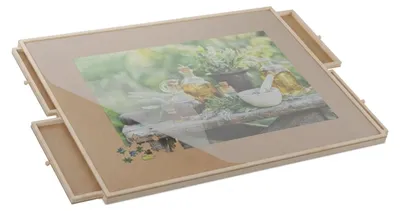 Image de Plateau de puzzle Relaxdays à 4 tiroirs, pour puzzles jusqu'à 1 500 pièces, inclinable et pivotant, tapis de puzzle en bois, plateau de puzzle, couleur naturelle, Image générée par une IA