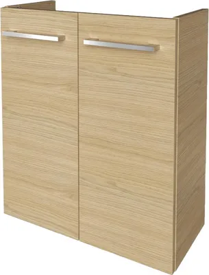 Produktbild von Fackelmann B.STYLE Waschbeckenunterschrank schmal Unterschrank für Waschtisch im Gäste-WC (52 cm x 60 cm x 24 cm) 2 Türen SBC Badezimmerschrank hängend in Braun hell