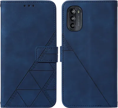 Produktbild von Moto G52 Hülle, Schlank Prägung Flip Leder Kartenfächer Schutzhülle mit Ständer für Motorola Moto G52 Blau