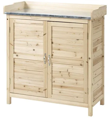 Immagine prodotto di Armadio da giardino in legno con 2 ante e ripiani | Colore: naturale | Dimensioni: 83x40x92 cm