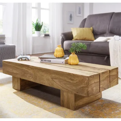 Produktbild von Couchtisch Massiv-Holz Akazie Design Wohnzimmer-Tisch dunkel-braun Landhaus-Stil Beistelltisch B/H/T ca. 120/30/45cm
