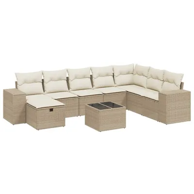 Produktbild von vidaXL 9-tlg. Garten-Sofagarnitur mit Kissen Beige Poly Rattan