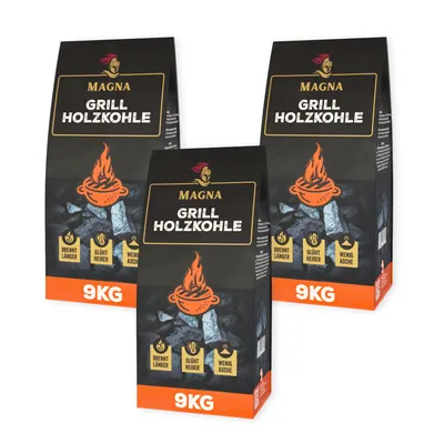 Produktbild von 27 KG (3 Säcke x 9 KG) MAGNA Premium Grillholzkohle Holzkohle Grillkohle BBQ Kohle