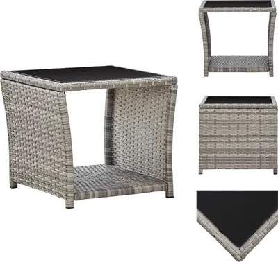 Zdjęcie produktu dla vidaXL Stolik kawowy szary 45 x 45 x 40 cm z polirattanu i szkła - Stoliki ogrodowe
