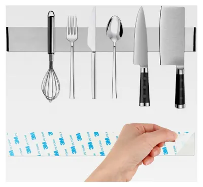 Produktbild von Magnetleiste für Küchenmesser aus Edelstahl, selbstklebend mit Klebeband (30CM)