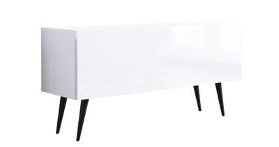 Obrázok produktu pre TV skrinka: matná biela / lesklá biela, čierne nohy, 100 x 52 x 32 cm