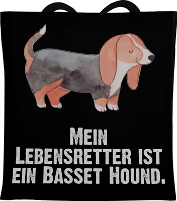 Produktbild von Mr. & Mrs. Panda Tote Bag Basset Hound Lebensretter - Schwarz - Geschenk, Stoffbeutel, Tasche, Shopping, Schultasche, Jutebeutel