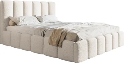 Produktbild von emporius-furniture Polsterbett Palermo, Creme, mit Bettkasten, Lattenrost & Kopfteil, 180x200 cm Liegefläche, B 198 cm, T 218 cm, H 95 cm, Bouclé-Stoff in Schafwoll-Optik, bodennah