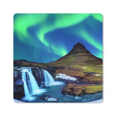 Produktbild von MuchoWow® Mauspad Mousepad Nordlicht - Sternenhimmel - Island - Berg - Grün - Wasserfall - See 20x20 cm - Mousepads - Maus Mat - Pad - Mausunterlage - Desk Mat - Bureauartikeln