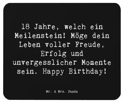 Produktbild von Mr. & Mrs. Panda Mauspad Spruch 18. Geburtstag Meilenstein - Schwarz - Geschenk, Mouse Pad, liebevolle Wünsche, mousematte, pc mousepad, Erwachsenwerden, Geschenke